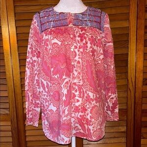 J. Crew Floral Pink and Blue Embroidered Top Size XS